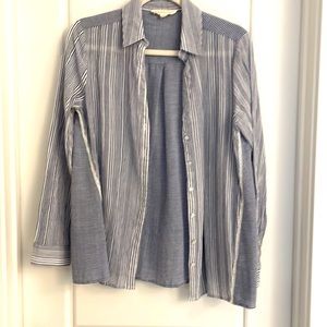 Blue and white striped button down